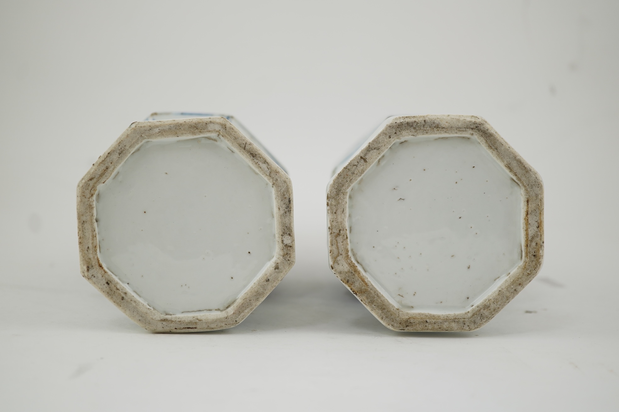 A pair of Chinese blue and white octagonal vases, Kangxi period